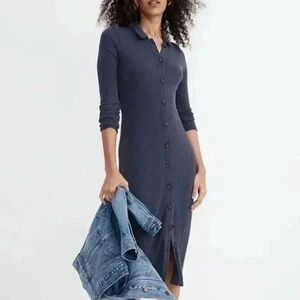 MADEWELL Button Front Long Sleeve Midi Shirtdress